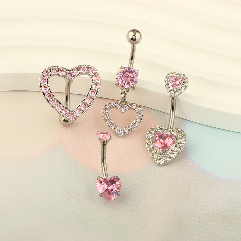 Love Bow Pink Diamond Belly Button Ring Stainless Steel Navel Piercing Jewelry - Image 3
