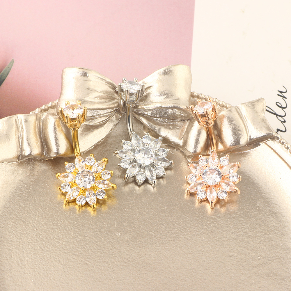 Double-Headed Round CZ Navel Ring Stainless Steel Belly Button Rings Piercing Jewelry - Image 2
