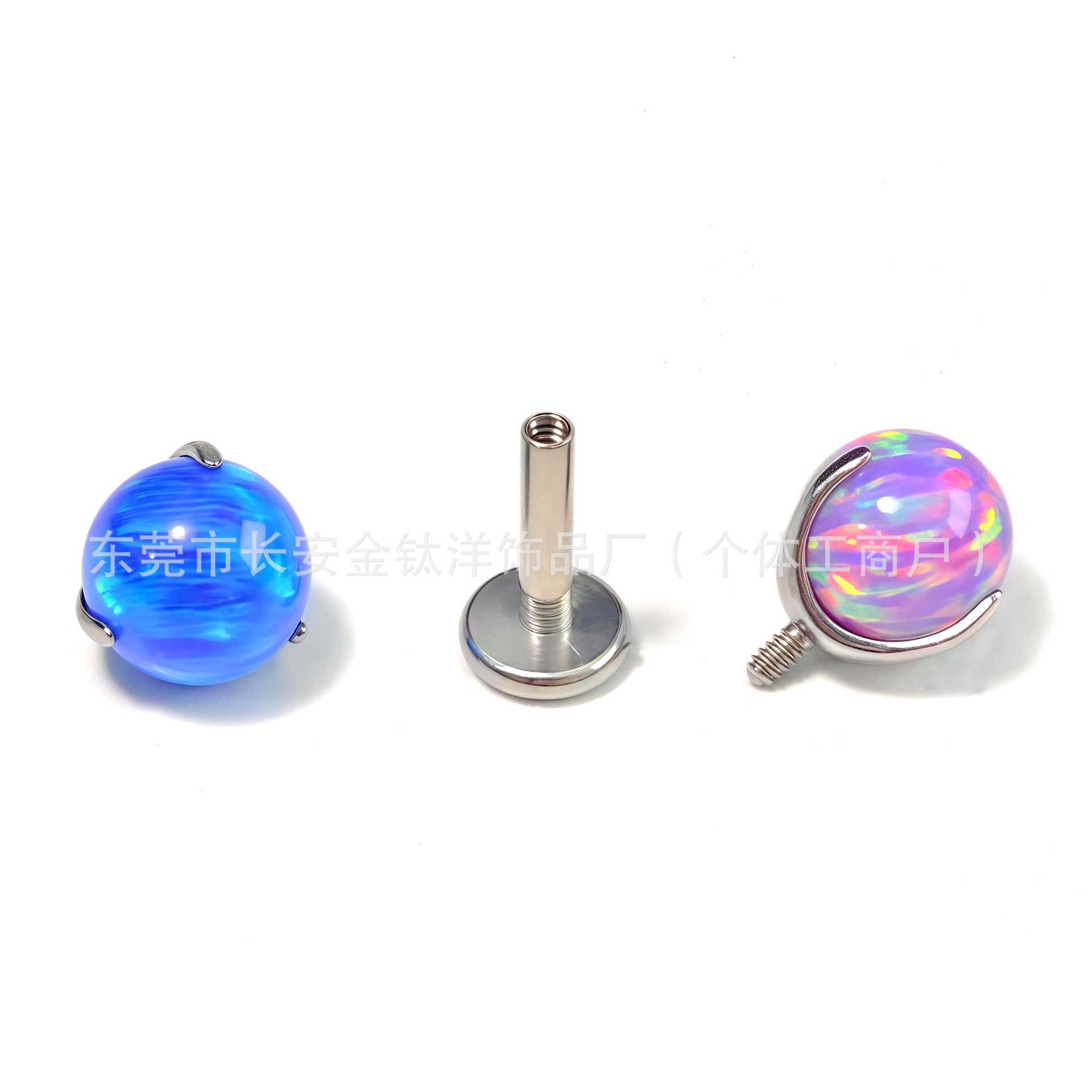 F136 Titanium Lip Stud Opal Three-Prong Round Ball Tongue Stud Ear Bone Labret Body Piercing Jewelry - Image 4