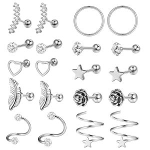 Twist Ball Ear Stud 16G Stainless Steel Rod Earring Zircon Earring 20 Piece Set Piercing Jewelry Nose Ring Eyebrow Ring