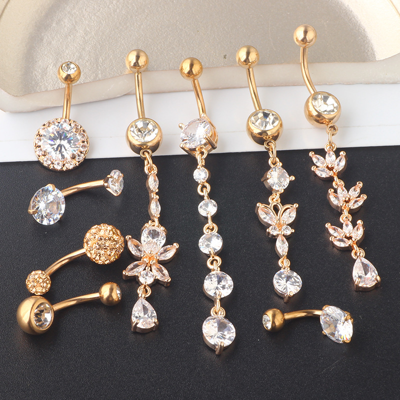 Classic Style Silver Butterfly Belly Button Ring Set - 9 Piece Navel Piercing Jewelry Set - Image 3
