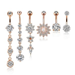 Opal Turquoise Navel Ring Set Rose Gold Stainless Steel Belly Button Jewelry 6-Piece