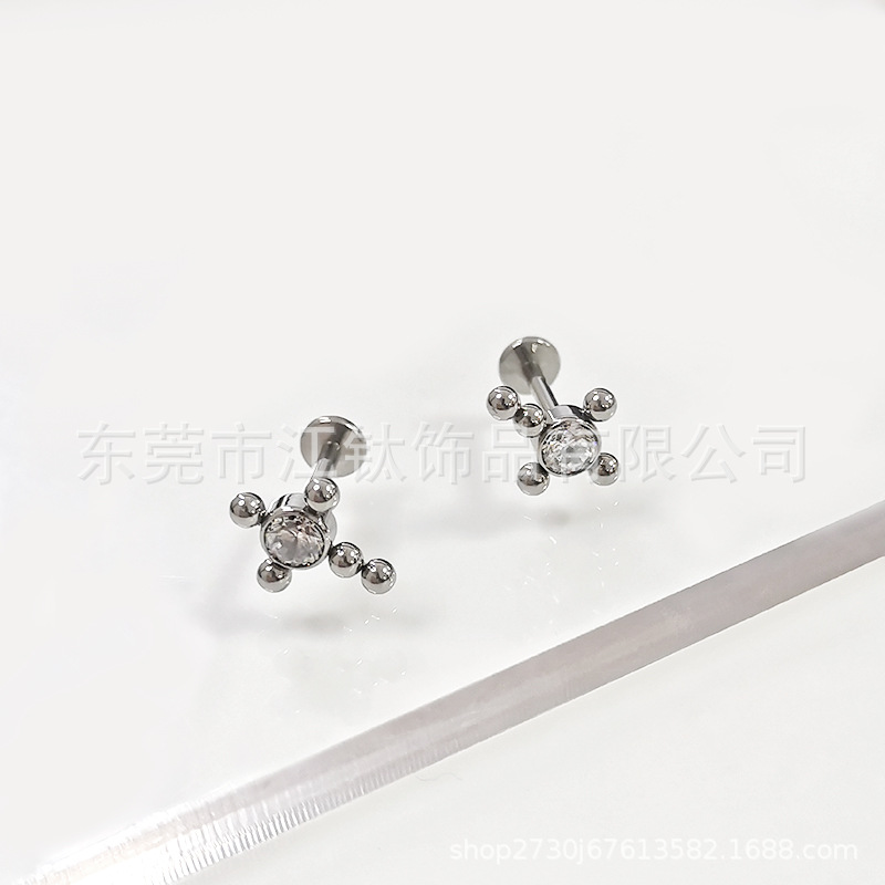 F136 Titanium Cross Earrings with 5A Zircon - G23 Titanium Alloy Cartilage Stud Ear Nails for Women Men - Image 4