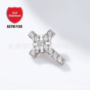 G23 Titanium Cross Earring Inlaid with Zircon - 1.2x10mm Cartilage Stud for Helix Tragus Ear Piercing Jewelry
