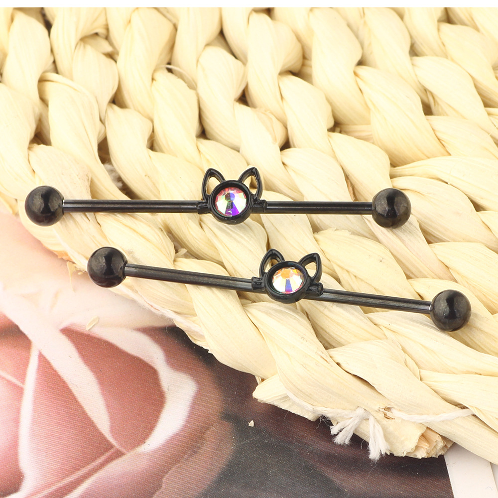 Black Cat Geometric 316L Surgical Steel Industrial Barbell Bridge Ear Piercing Jewelry - Image 4