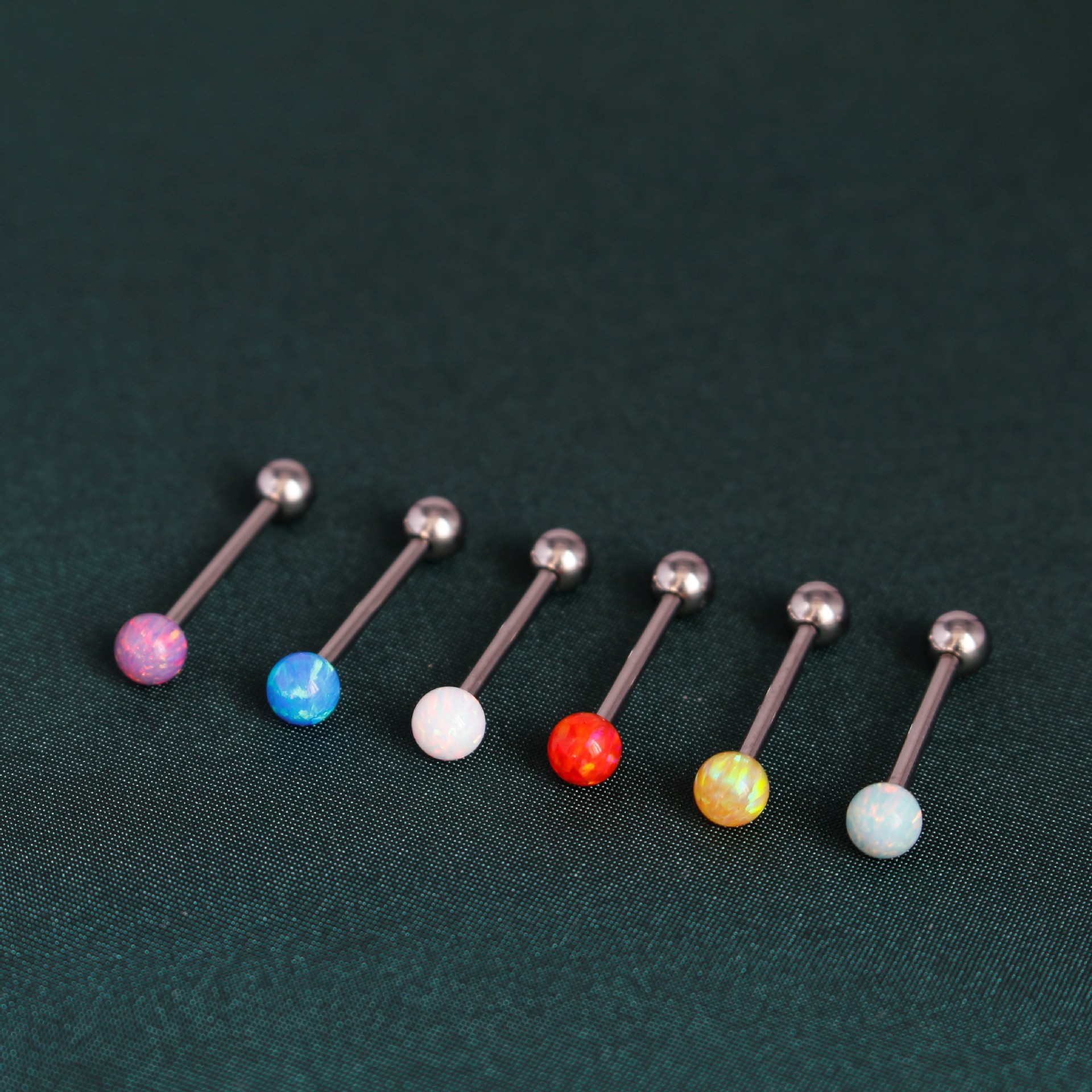 14G G23 Titanium Opal Tongue Barbell Internally Threaded Straight Bar Body Piercing Jewelry - Image 4