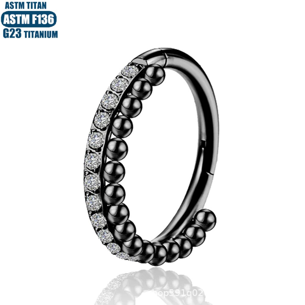 G23 Titanium Black CZ Side Zircon Hinged Seamless Nose Ring Earring Hoop - Image 2