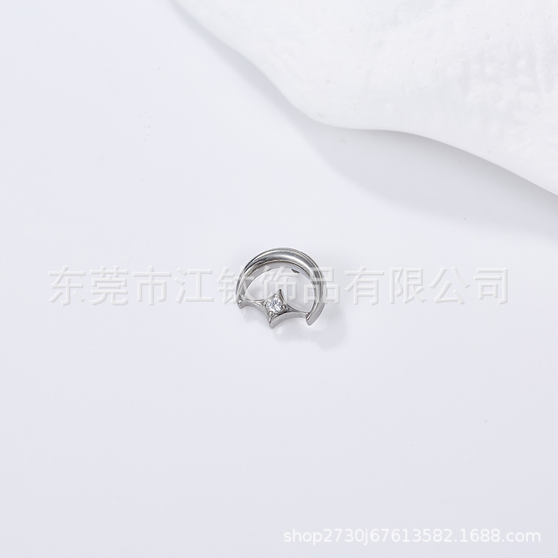 F13 June Bright Earrings with Zircon Four-Corner Star G23 Titanium Alloy Cartilage Ear Bone Nail - Image 3