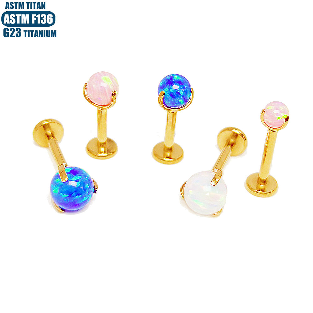 F136 Titanium Alloy Lip Ring Internal Thread Body Piercing Jewelry Cartilage Tragus Earring Opal Earring - Image 5