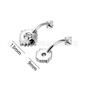 G23 Titanium Navel Piercing Sunflower Inlaid Stone Belly Ring Body Jewelry