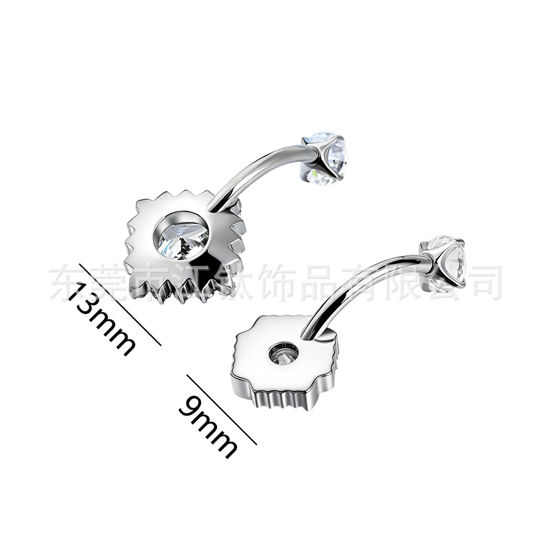 G23 Titanium Navel Piercing Sunflower Inlaid Stone Belly Ring Body Jewelry - Image 2