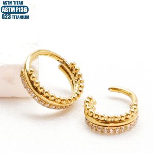 Nose Titanium Alloy Side Zircon Welded Beads Seamless Open Ring Piercing Jewelry Nose Ring Earrings Ear Bone Ring