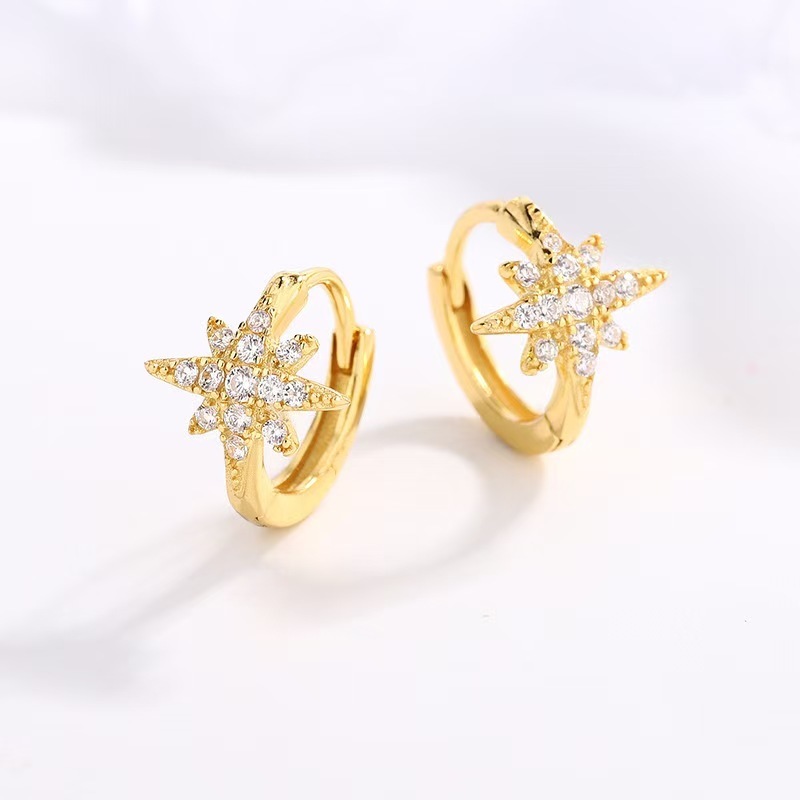 Six-Pointed Star Earrings Women's Fashion Cubic Zirconia Gold Geometric Ear Studs - Image 2