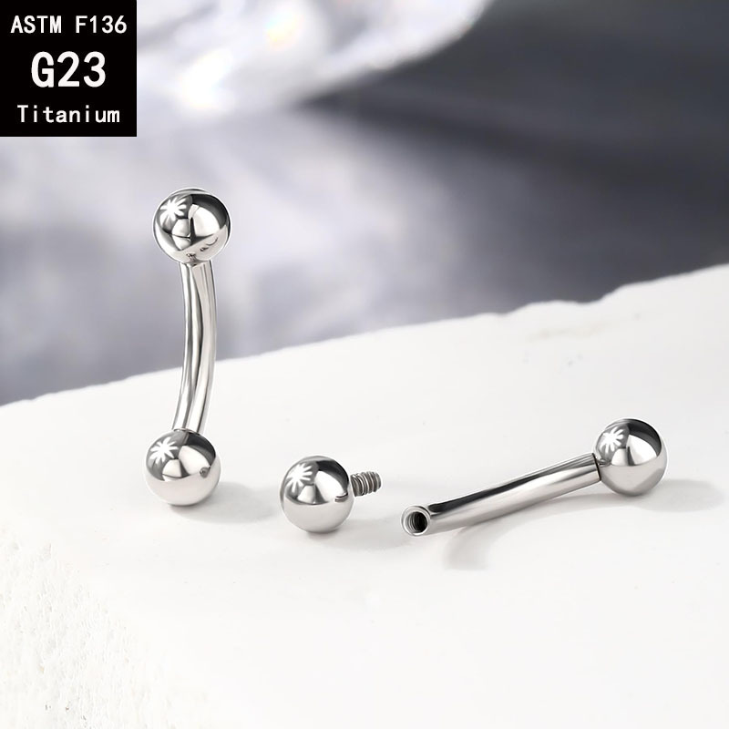 G23 Titanium Internally Threaded Double-Ended Ball Curved Barbell - C-Shaped Rod for Eyebrow & Tongue Piercing - F136 Titanium Alloy Body Jewelry - Image 4