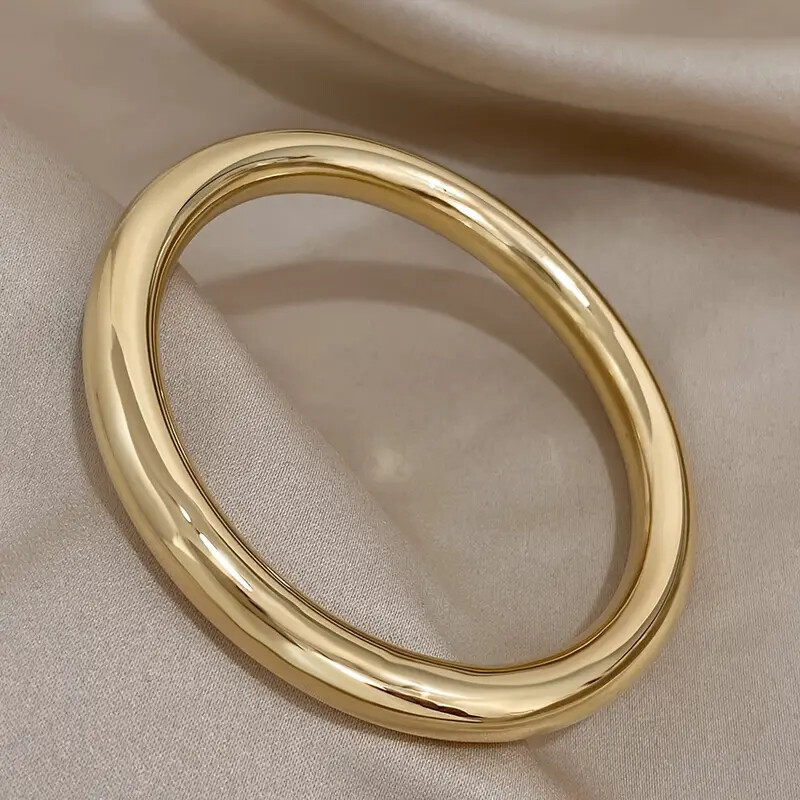 Minimalist Plain Ring Hollow Bracelet 316L Surgical Steel Gold PVD Coated Non-Fading Glossy Bangle Jewelry - Image 4