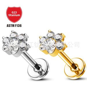Cat's Paw Lip Labret Stud Heart CZ G23 Titanium Body Piercing Jewelry 1.2x10mm