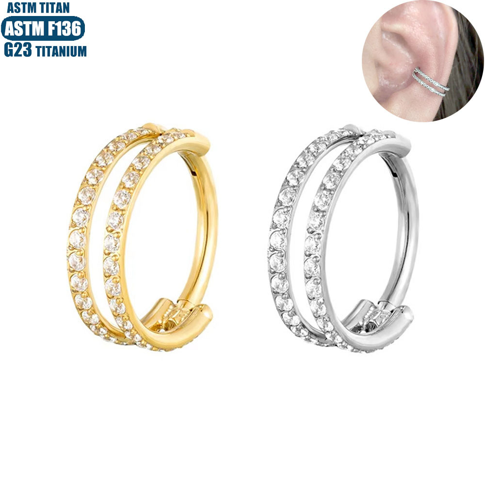 Gold F136 Titanium Double Row Zircon Nose Ring Septum Ring Seamless Ring Body Piercing Jewelry Earrings - Image 5