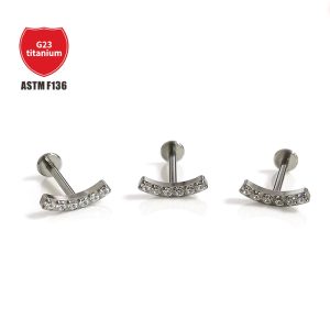 F136 Lip Nail Curved Earring Zircon Set G23 Titanium Alloy Piercing Jewelry