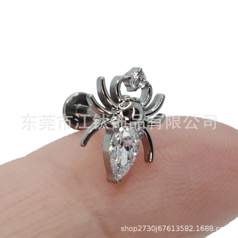 Spider Inlaid Zircon Ear Cartilage Stud G23 Titanium Alloy Body Piercing Jewelry for Men Women - Image 4