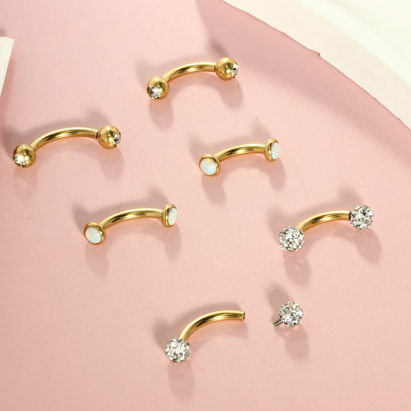 Wholesale Stainless Steel Belly Button Ring with Real Opal Ball, 10mm Navel Nail, Body Piercing Jewelry - Image 4