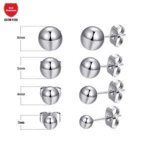 Silver G23 Titanium Earrings Ball Fine Needle Integrated Butterfly Buckle Earplugs Body Piercing Jewelry