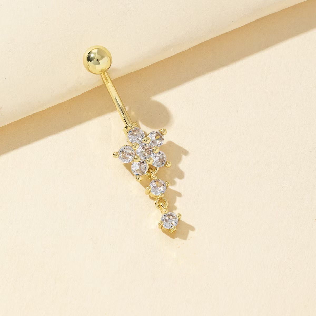 Super Flash Zircon Navel Ring - White Gold Plated Copper Belly Button Piercing Jewelry - Image 3