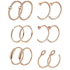 12-Pack Stainless Steel Nose Rings Nose Studs with Blessing Motif - Blue Geometric Earring Piercing Jewelry Set
