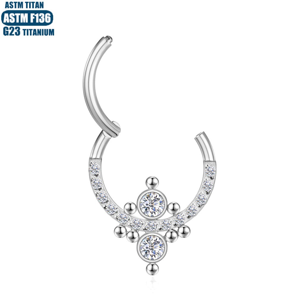 G23 Titanium Nose Ring Earrings with Zircon Beads Cluster Seamless Open Hoop Closed Loop Piercing Jewelry - Image 3