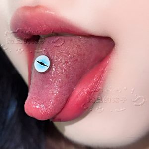 Satan's Children Cherry Blossom Tongue Barbell - Blue Sandwich 20mm 1.6mm Tongue Ring