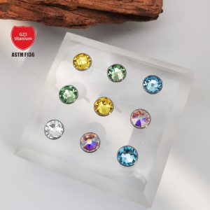 F136 Titanium Swarovski Super Large 8mm Disc 16G Lip Nail Drill Cup Wrapping Flash Titanium Alloy Earrings