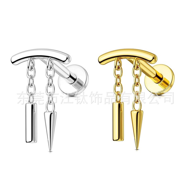G23 Titanium Earring Pendant Pointed Cone Chain - Polished Ear Stud for Men Women Body Piercing - Image 5