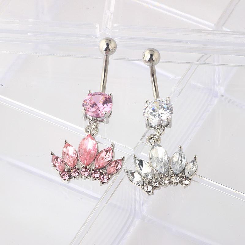 Crown Navel Ring Stainless Steel Belly Button Ring Dangle Long Pendant Piercing Jewelry - Image 5
