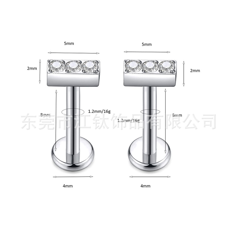 G23 Titanium Ear Cartilage Stud with Zircon and Three Diamond Lip Nails - 2024 New Arrival - Image 2