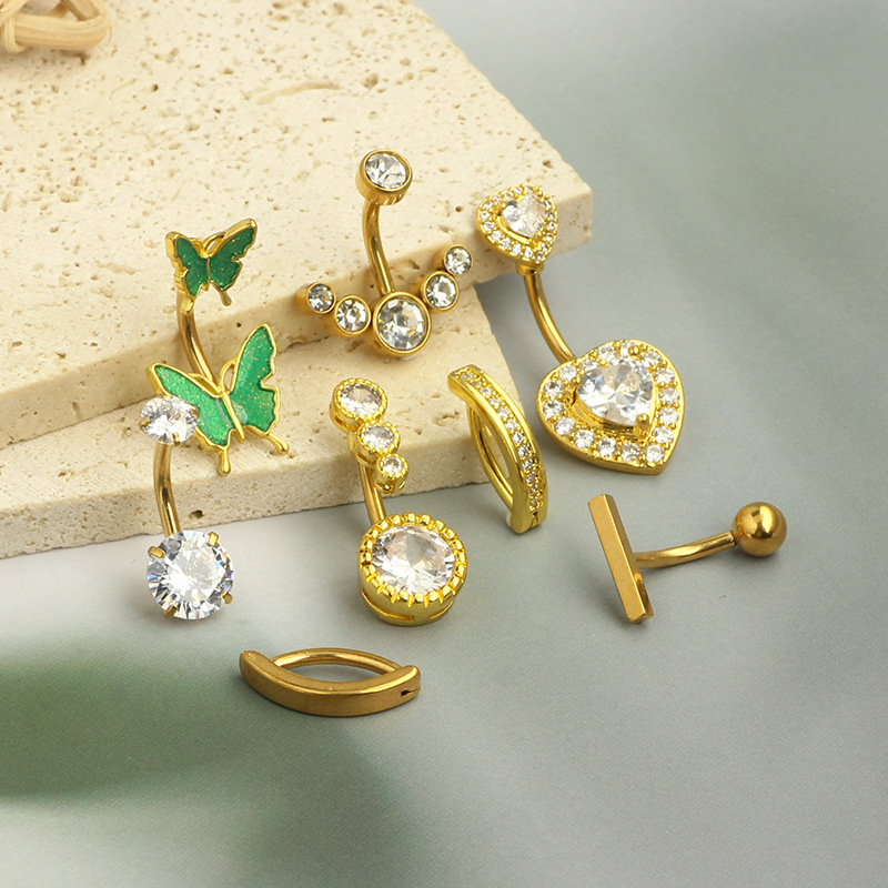 8-Piece Rose Gold CZ Navel Ring Set Stainless Steel Body Piercing Jewelry Navel Belly Button Rings - Image 5