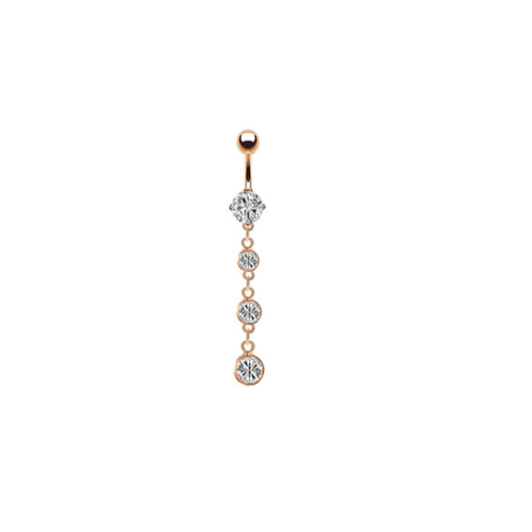 Rose Gold CZ Belly Button Ring 316L Surgical Steel Navel Piercing Jewelry - Image 3