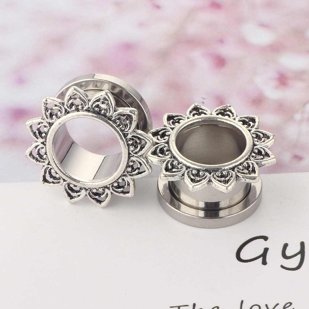Hollow Flower Ear Stretcher Stainless Steel Auricle Body Piercing Jewelry - Image 5