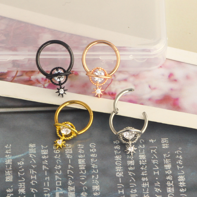 Star Ball Septum Ring Nose Clip Nose Nail Ear Bone Nail Nose Jewelry Septum Piercing - Rose Gold Stainless Steel - Image 5
