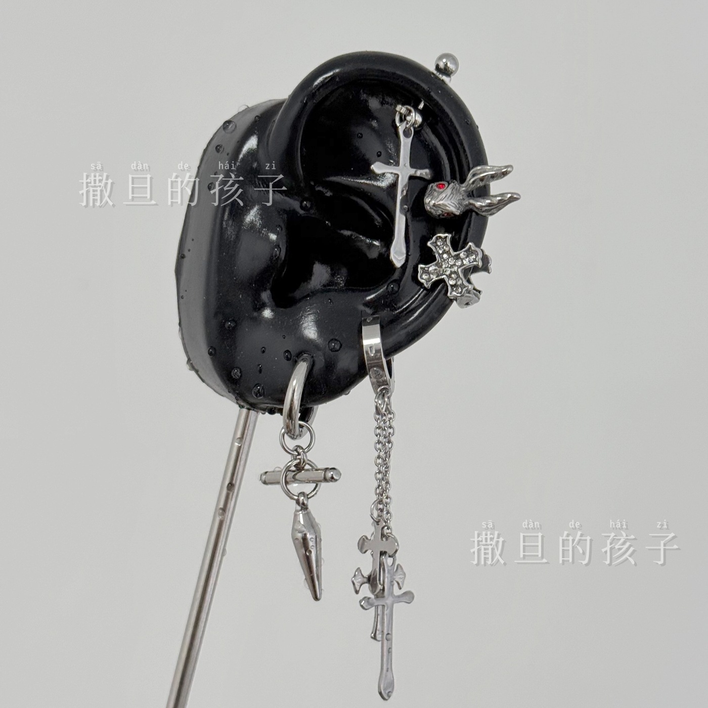 Punk Cross Earrings Dark Cyberpunk Style 316L Surgical Steel Ear Piercing Jewelry - Image 2