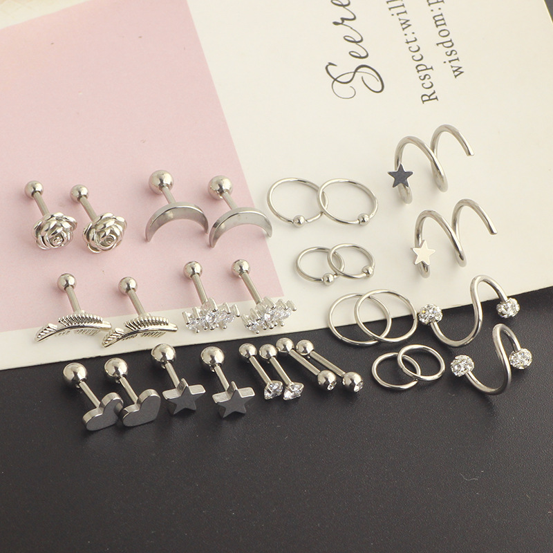 28 Piece Set Stainless Steel 16G Simple Earrings Round Ear Bone Nail Cartilage Ear Bone Nail Set 3 Colors - Image 5