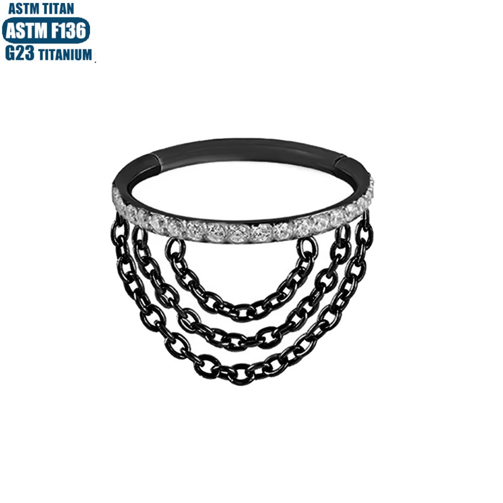 F136 Titanium Alloy Nose Ring Septum Ring Chain Zircon Earrings Seamless Open Ring Nose Jewelry - Image 3