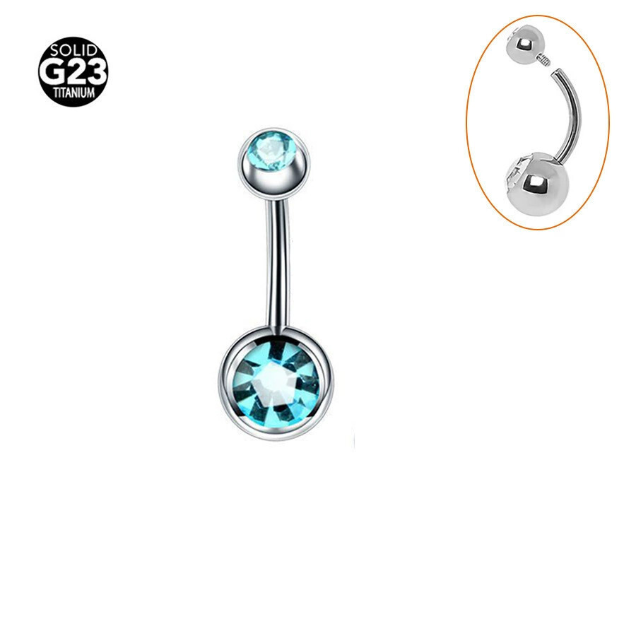 G23 Titanium Alloy Inner Thread Belly Button Ring Double Zircon Navel Piercing Jewelry Moon Shape - Image 3