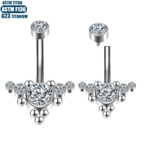 F136 Titanium Curved Barbell Navel Ring Inner Thread Zircon Welding Ball Sexy Belly Piercing Jewelry