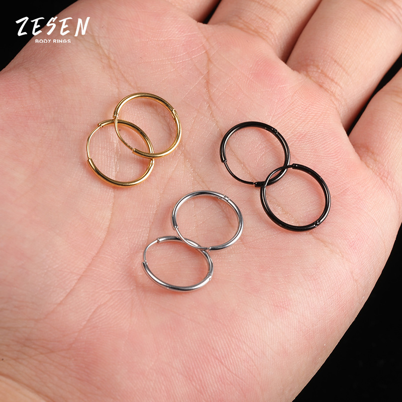 1.2mm Titanium Steel Circle Earring Stainless Steel Hoop Earring for Men Women Fashion - Image 2