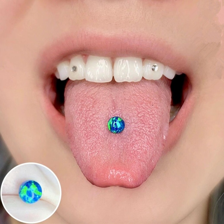 14G G23 Titanium Opal Tongue Barbell Internally Threaded Straight Bar Body Piercing Jewelry - Image 2