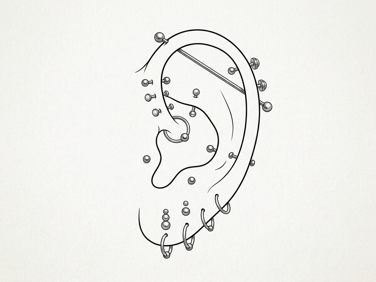 Ear piercing guide illustration