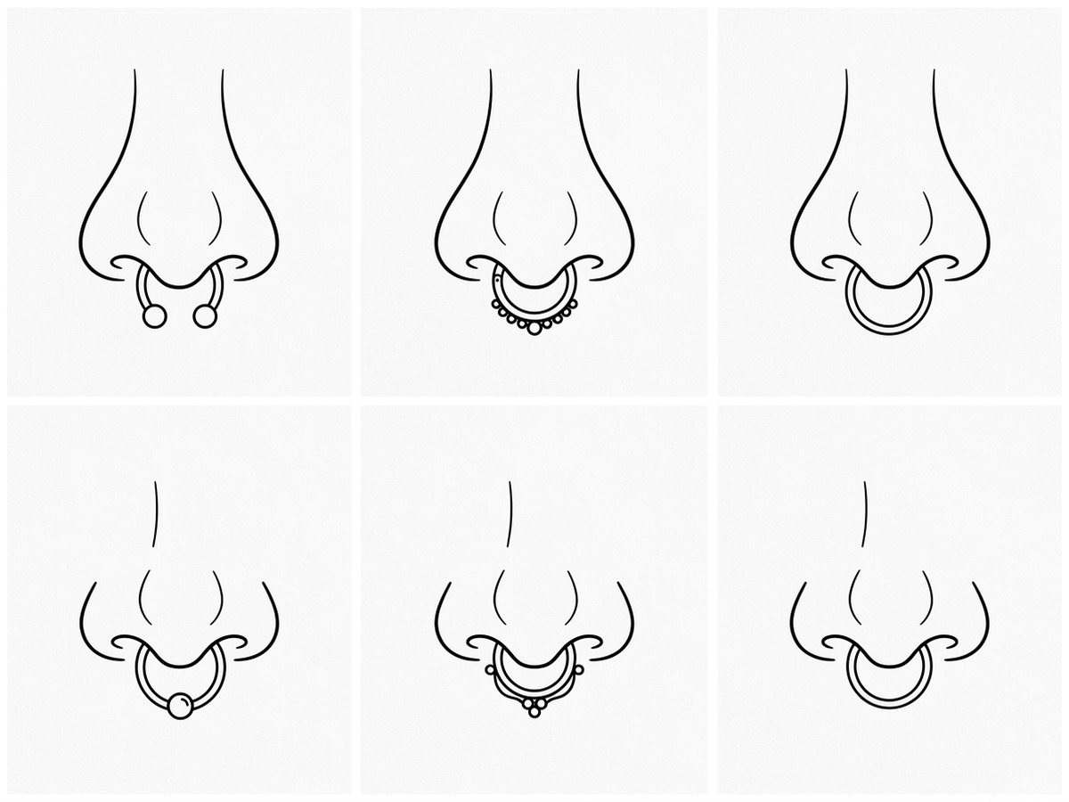 Septum piercing guide illustration